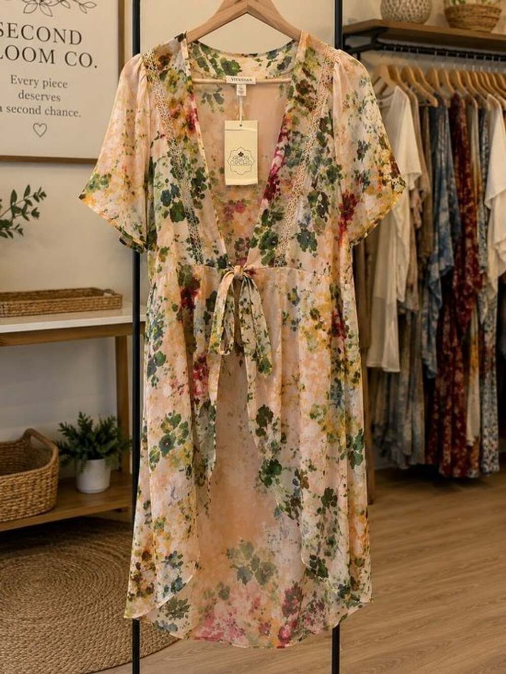 Moon Orchid NWT Floral Tie-Front Kimono Duster Swim Cover-Up Sz Sm